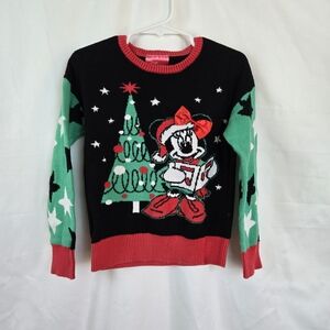 Disney Girls Black Red Green Minnie Mouse Christmas Holiday‎ Pullover Sweater 4T